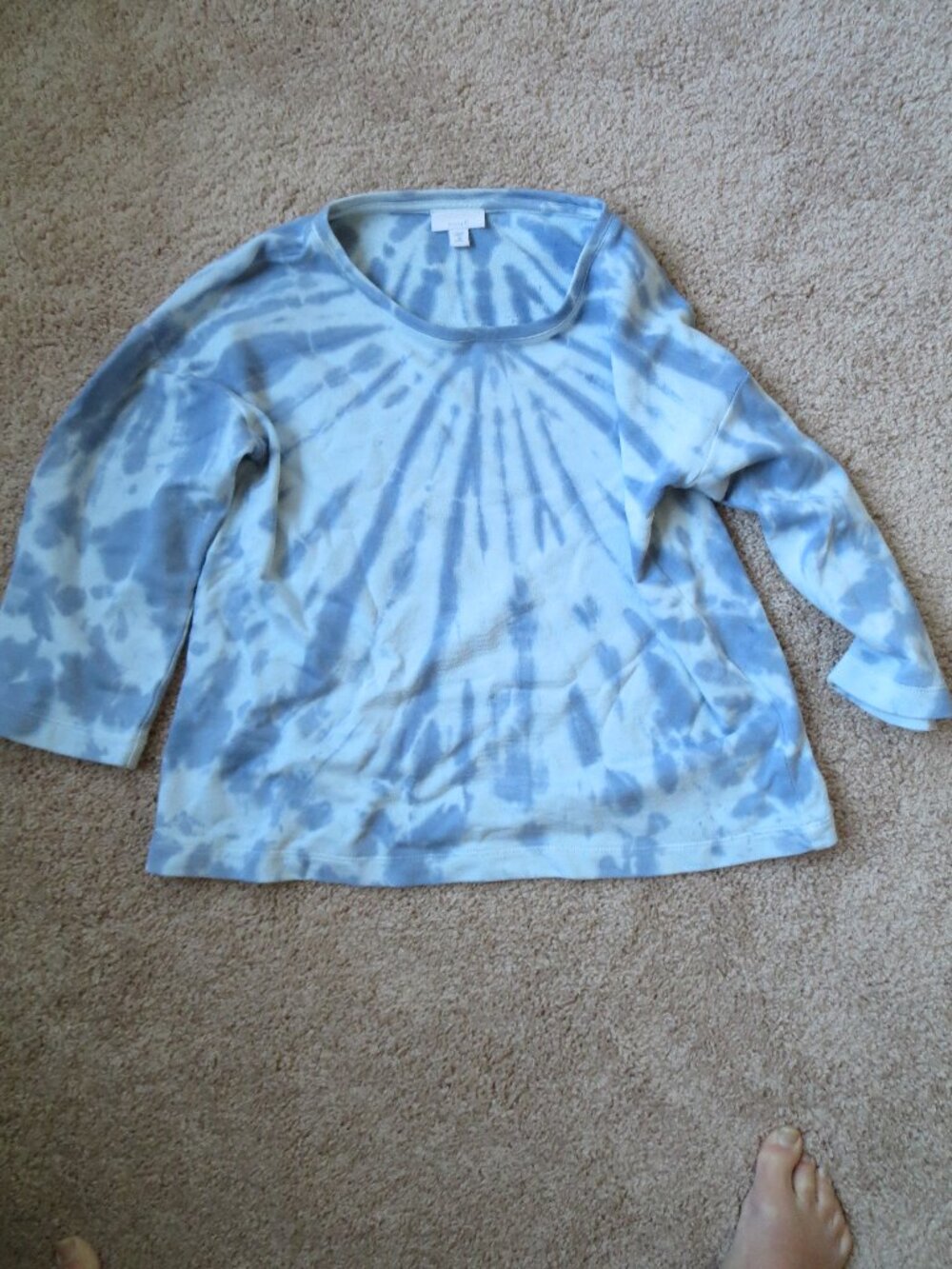 J Jill Pure Elliptical Top Long Sleeve Tie Died Scoop Neck 100% Cotton  Sz XS.